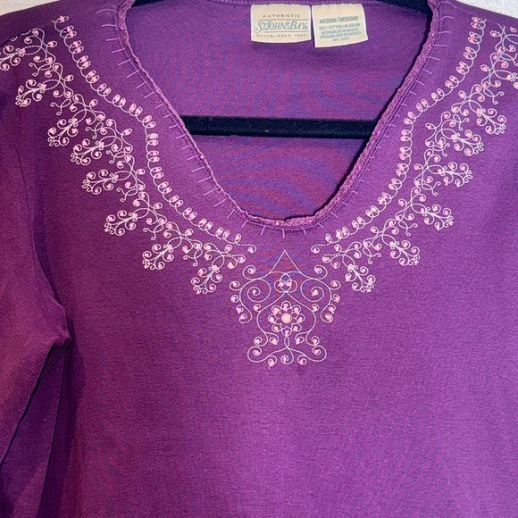St. John's Bay Purple Top with Pink Embroidery - Picture 3 of 4